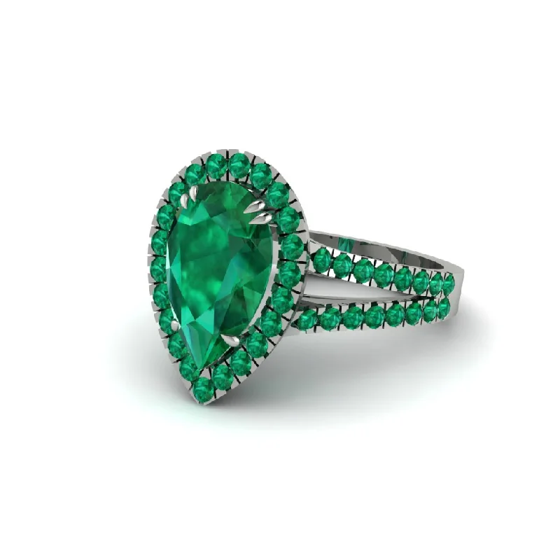 Ladies engagement rings with green aventurine -Pear Emerald Halo Split Shank Engagement Ring - Helena No. 21