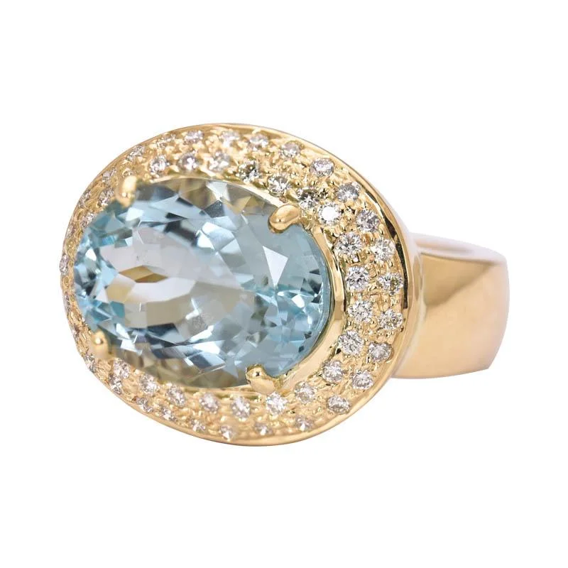 Ladies rings matte texture -Ring- Aquamarine and Diamond  (2183L)