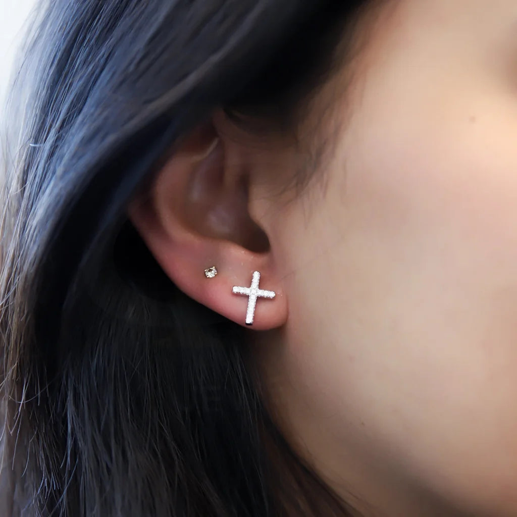 ladies-classic-silver-necklaces-Sterling Silver 925 Cluster Stud Cross Earrings - FKJERNSL7999