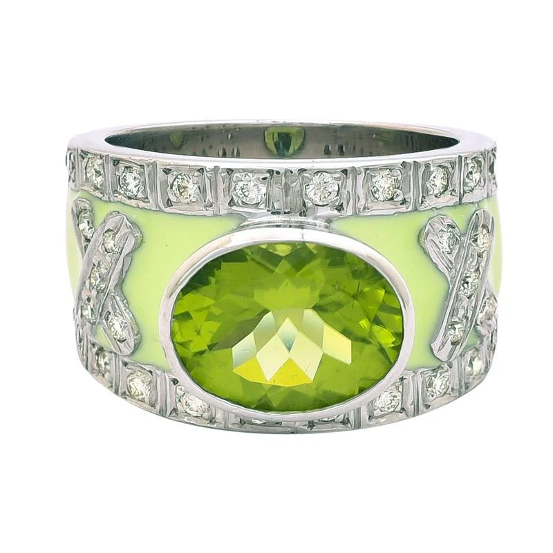 Ladies rings with aquamarine -Ring- Peridot and Diamond (Enamel)  (244QS)