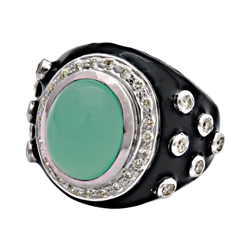 Ladies rings timeless pieces -Ring-Chrysoprase and Diamond (Enamel)