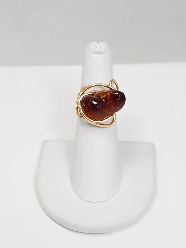 Ladies rings elegant style -Dazzling 14k Yellow Gold Natural Amber Custom Ring