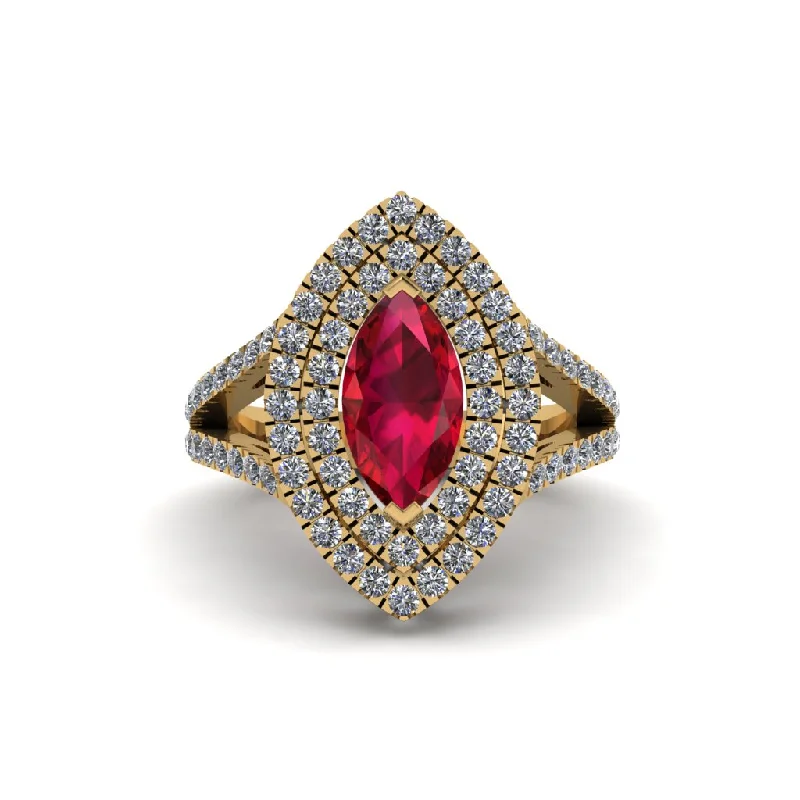 Ladies engagement rings for artistic love -Marquise Ruby Double Halo Engagement Ring - Avah No. 10