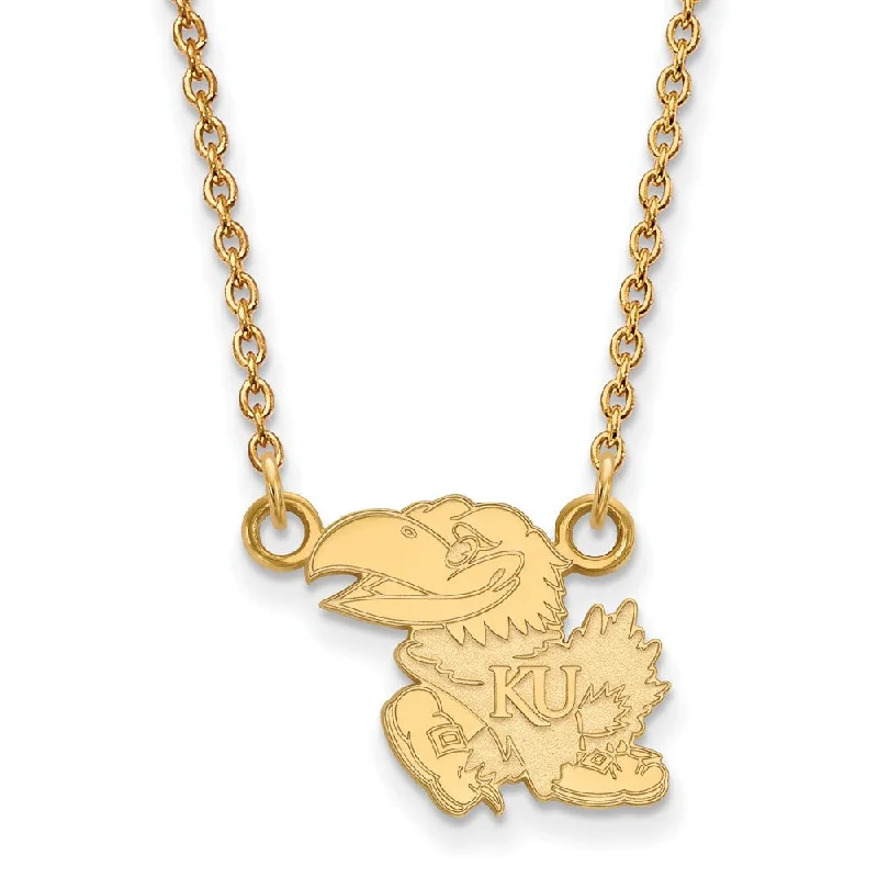 ladies-wedding-necklaces-14k Yellow Gold U of Kansas Small Full Jayhawk Pendant Necklace