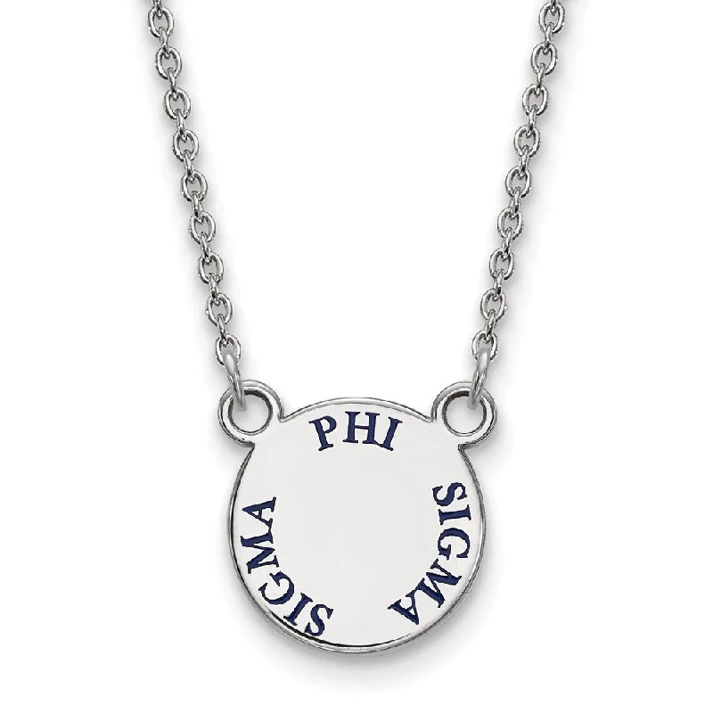 ladies-charm-necklaces-Sterling Silver Phi Sigma Sigma Small Blue Enamel Necklace