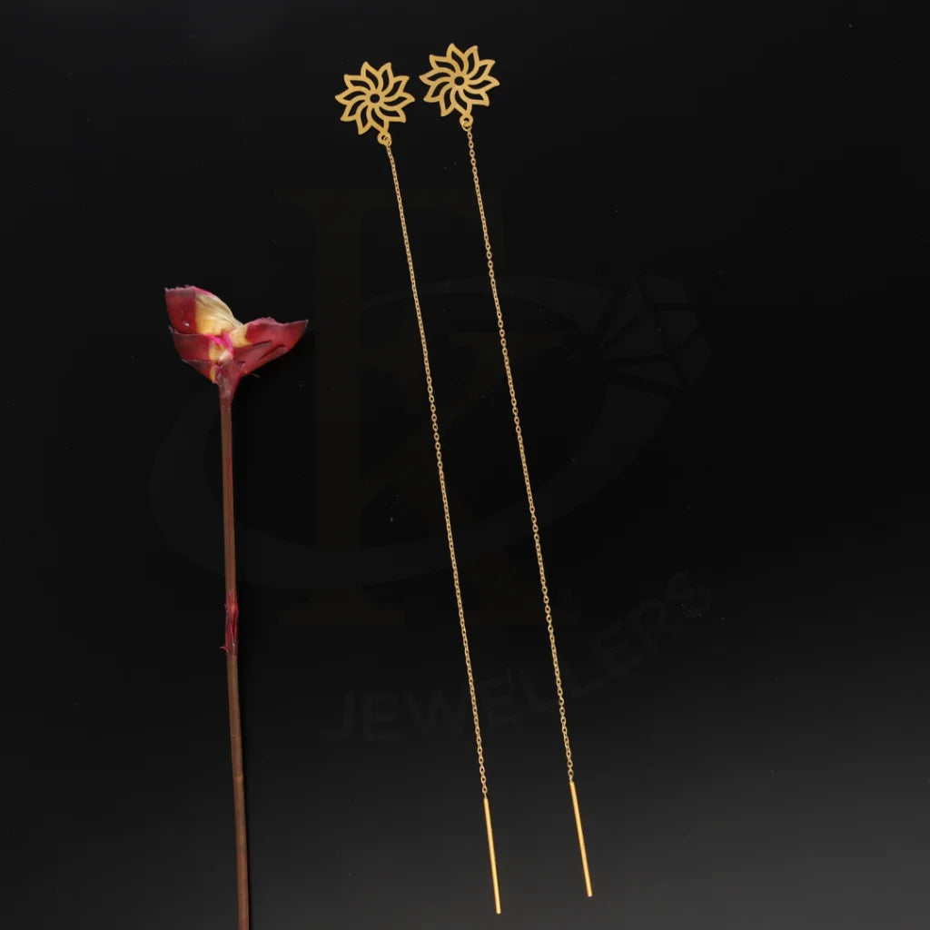 ladies-classic-gold-necklaces-Gold Hanging Flower Tic-Tac Earrings 21KT - FKJERN21KM8708