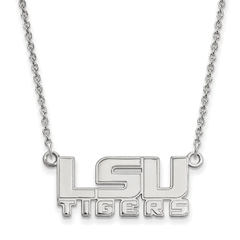 ladies-silver-charm-necklaces-14k White Gold Louisiana State Small LSU Tigers Pendant Necklace