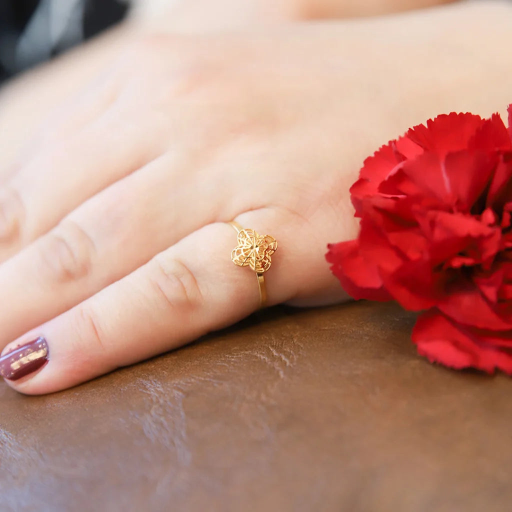 Ladies rings for baby showers -Gold Flower Ring 21KT - FKJRN21KM8114