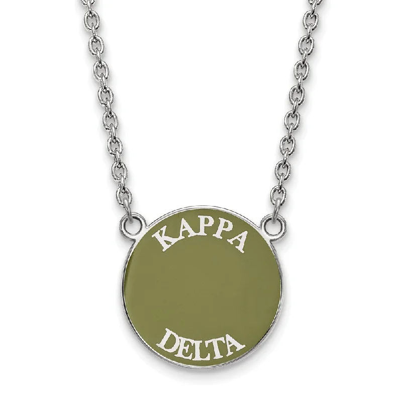 ladies-crystal-necklaces-Sterling Silver Kappa Delta Large Enamel Disc Necklace