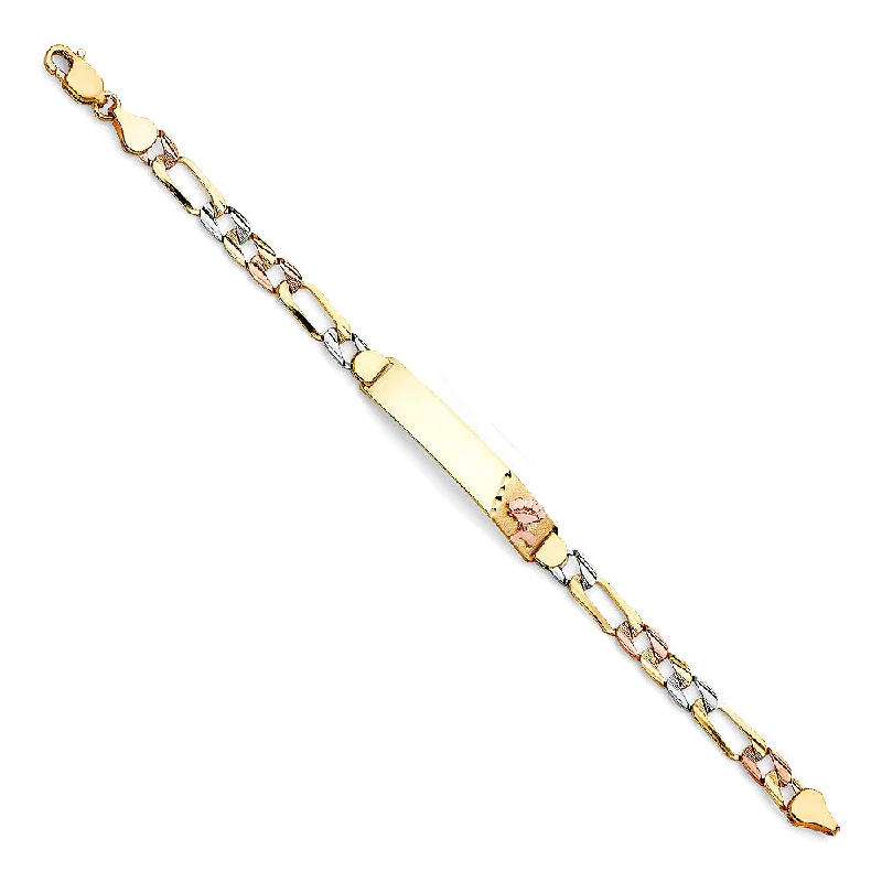 ladies-charm-bracelets-14K Figaro Link Flower ID Bracelet