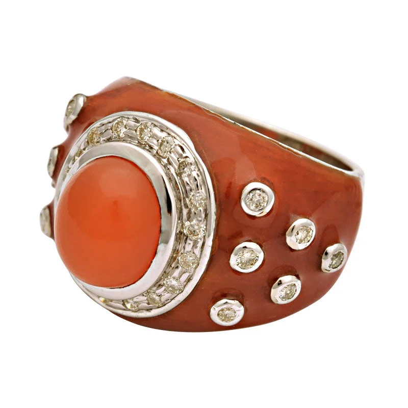 Ladies rings with gemstones -Ring-Cornelian and Diamond (Enamel)