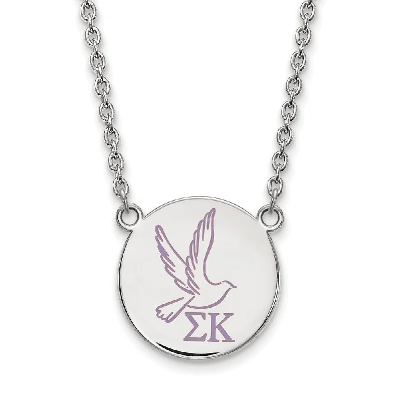 ladies-handmade-charm-necklaces-Sterling Silver Sigma Kappa Large Enamel Necklace