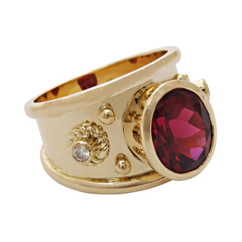 Ladies rings with agate -Ring-Rubellite and Diamond  (1790N)