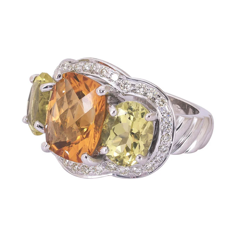 Ladies rings vintage bands -Ring- Citrine, Lemon Quartz and Diamond