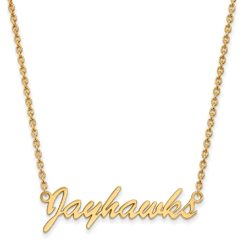 ladies-modern-crystal-necklaces-14k Gold Plated Silver U of Kansas Medium Pendant Necklace