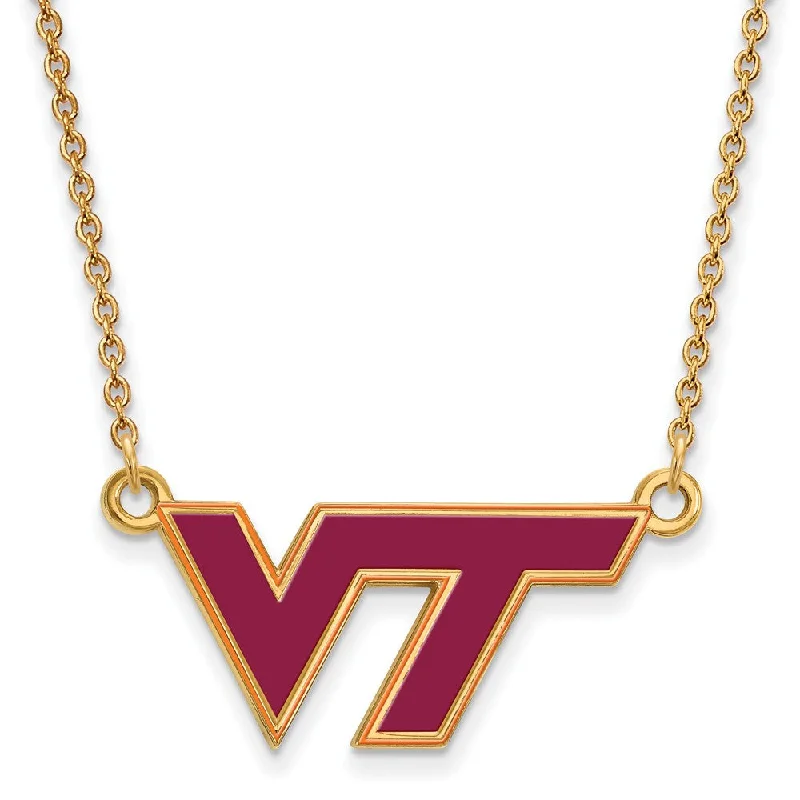 ladies-short-rose-gold-necklaces-14k Gold Plated Silver Virginia Tech Sm Enamel Pendant Necklace