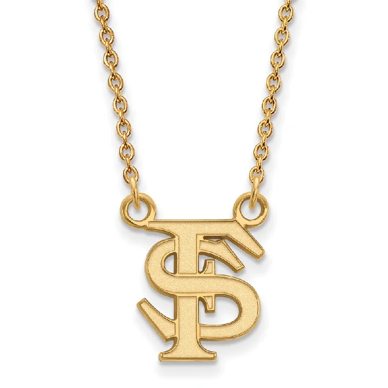 ladies-name-necklaces-14k Yellow Gold Florida State Small 'FS' Pendant Necklace