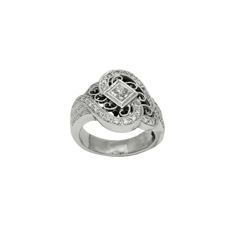 Ladies engagement rings for bold proposals -Diamond Milgrain Filigree Textured Engagement Ring (14K)