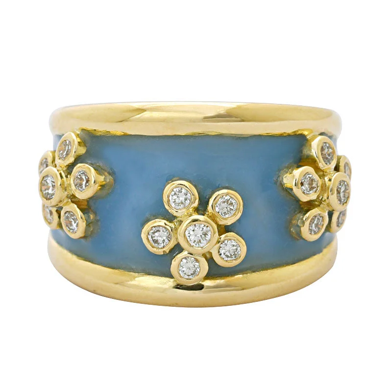 Ladies rings layered bands -Ring-Diamond (Enamel) in 18K Gold