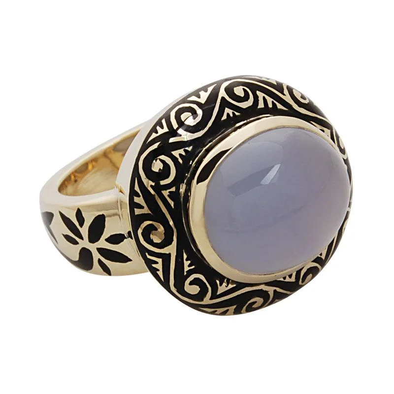 Ladies rings for designers -Ring-Chalcedony (Enamel)  (1456O)