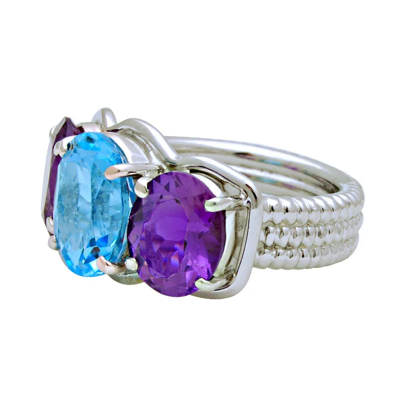 Ladies rings for galas -Ring-Blue Topaz and Amethyst