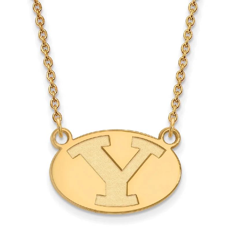 ladies-modern-gold-necklaces-14k Gold Plated Silver Brigham Young U Small Initial Y Disc Necklace