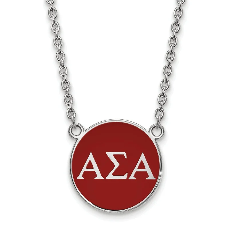 ladies-artisan-silver-necklaces-Sterling Silver Alpha Sigma Alpha Large Red Enamel Disc Necklace