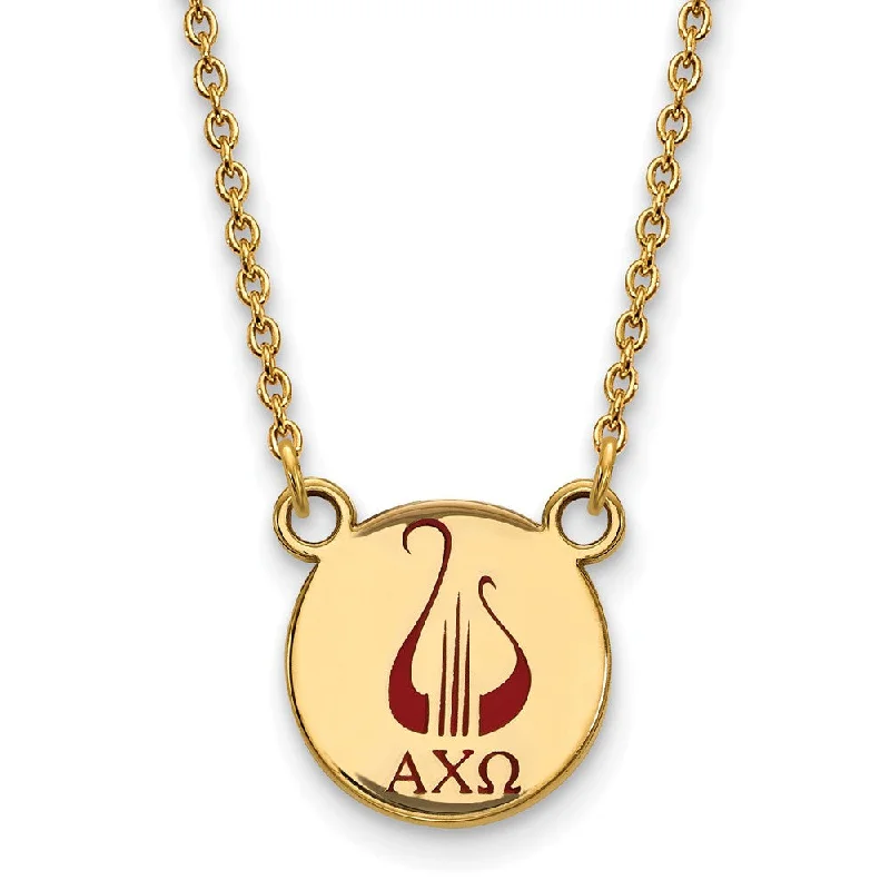 ladies-affordable-silver-necklaces-14K Plated Silver Alpha Chi Omega Small Enamel Necklace