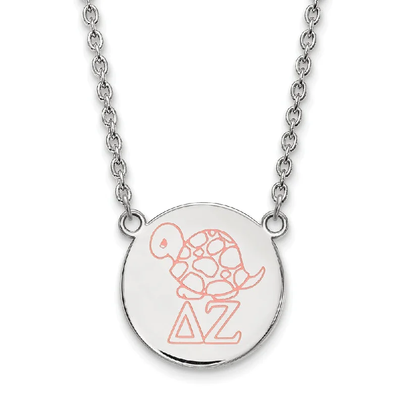 ladies-long-necklaces-Sterling Silver Delta Zeta Large Enamel Necklace