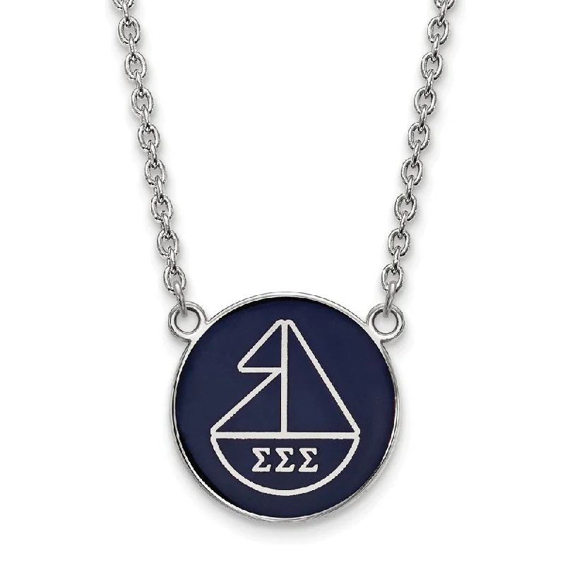 ladies-ethnic-necklaces-Sterling Silver Sigma Sigma Sigma Large Enamel Sailboat Disc Necklace