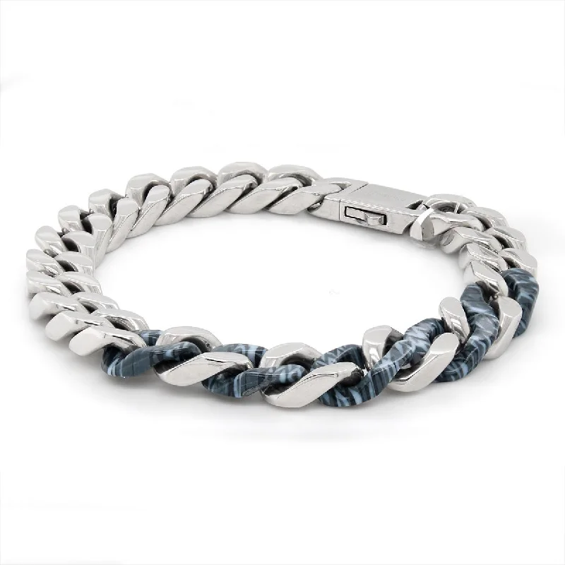 ladies-minimalist-silver-bracelets-MEN'S STAINLESS STEEL CURB BRACELET WITH ACETATE LINKS