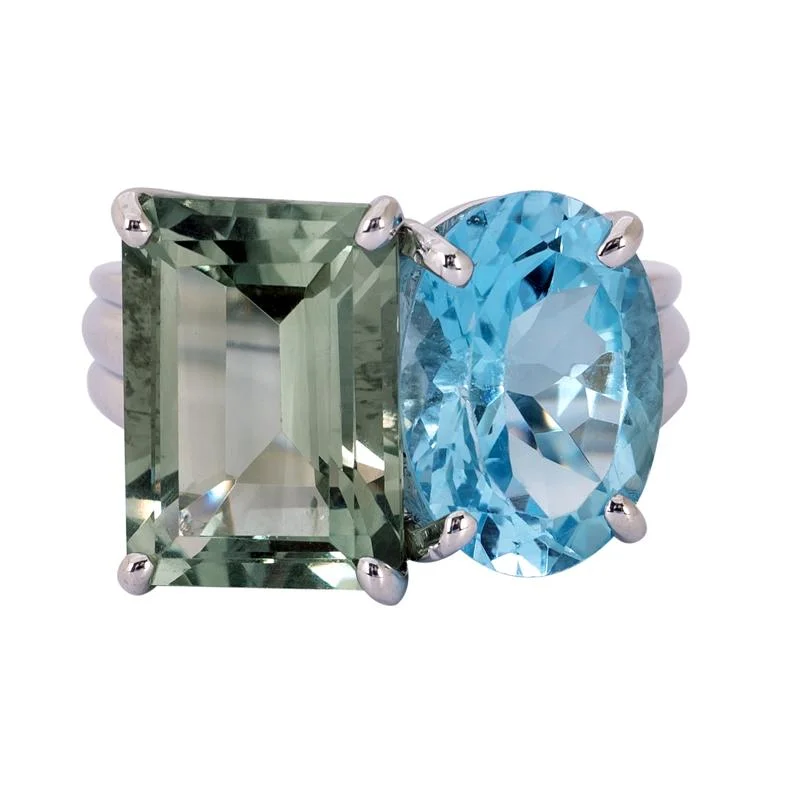 Ladies rings for artists -Ring- Blue Topaz and Green Quartz  (255OS)