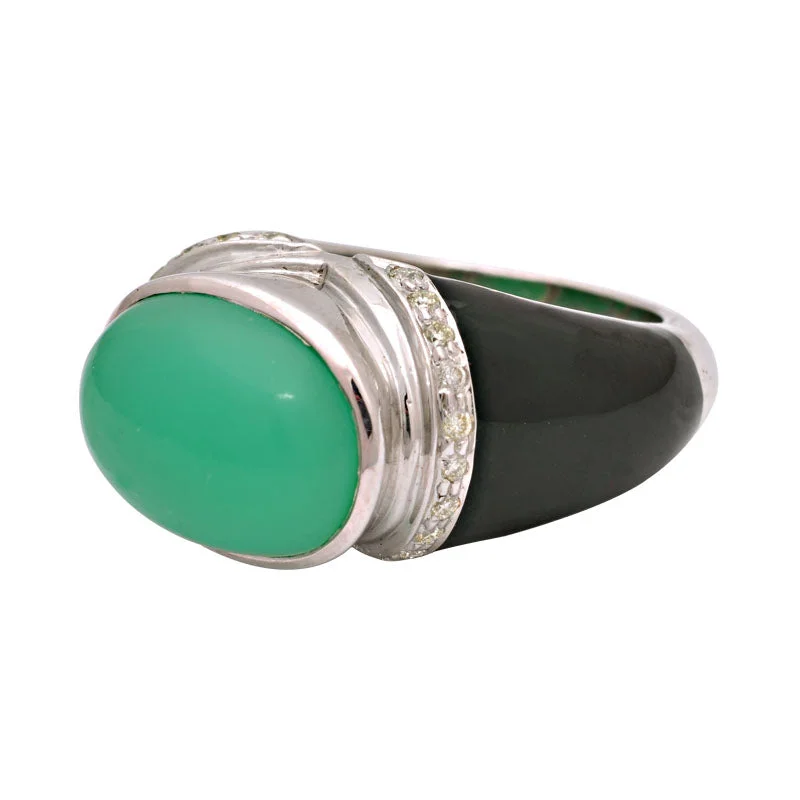 Ladies rings with cosmic motifs -Ring-Chrysoprase and Diamond (Enamel)