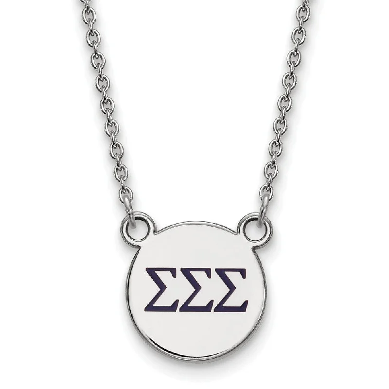 ladies-tassel-silver-necklaces-Sterling Silver Sigma Sigma Sigma Small Navy Enamel Greek Necklace