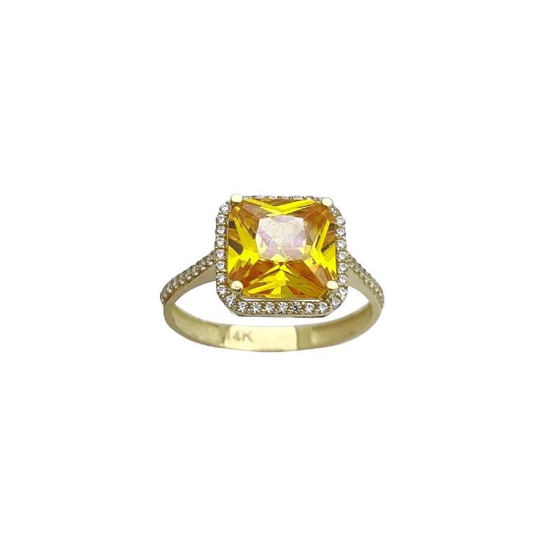 Ladies engagement rings custom made -Zirconia Yellow Princess-cut Shape Engagement Ring (14K)