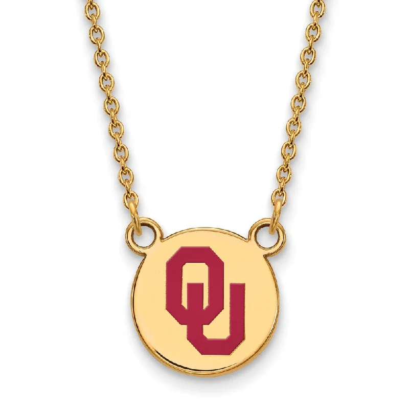 ladies-personalized-initial-necklaces-14k Gold Plated Silver Oklahoma OU Sm Enamel Disc Necklace