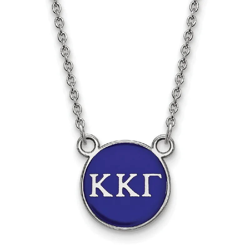 ladies-affordable-necklaces-Sterling Silver Kappa Kappa Gamma Small Blue Enamel Disc Necklace