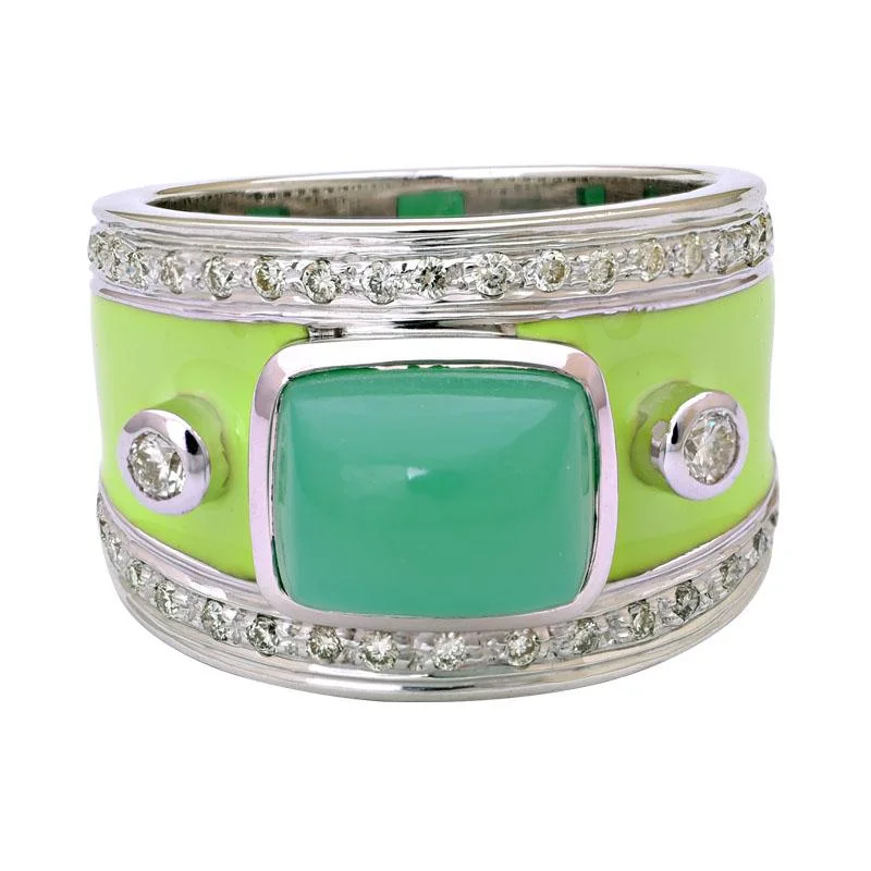 Ladies rings artistic flair -Ring-Chrysoprase and Diamond (Enamel)  (222KS)