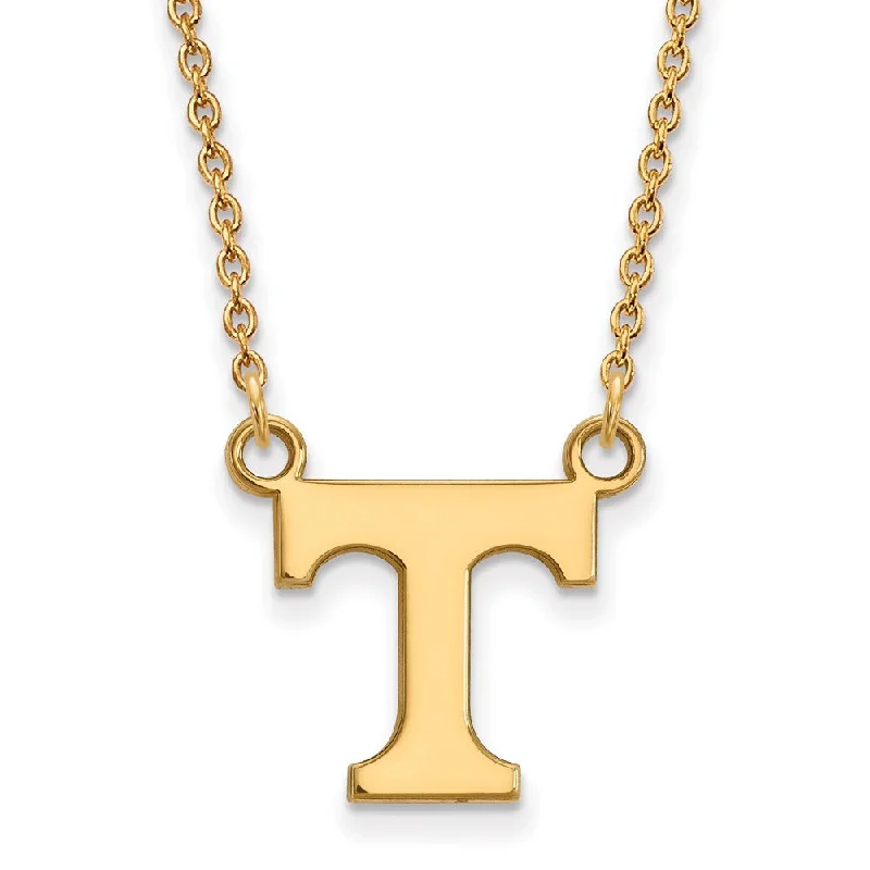 ladies-crystal-heart-necklaces-14k Yellow Gold U of Tennessee Small Initial T Pendant Necklace