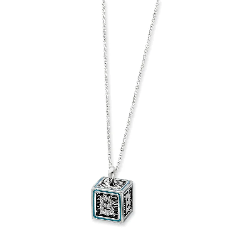 ladies-ethnic-gold-necklaces-Rhodium Sterling Silver & Blue Enamel Family Building Block Necklace