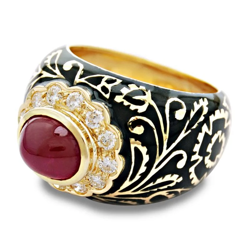 Ladies rings for engineers -Ring-Ruby and Diamond (Enamel)  (2024I)