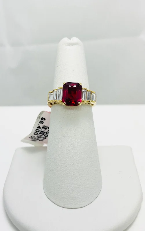 Ladies rings unique settings -3.30ctw Estate Treated Ruby Diamond 18k Gold Ring