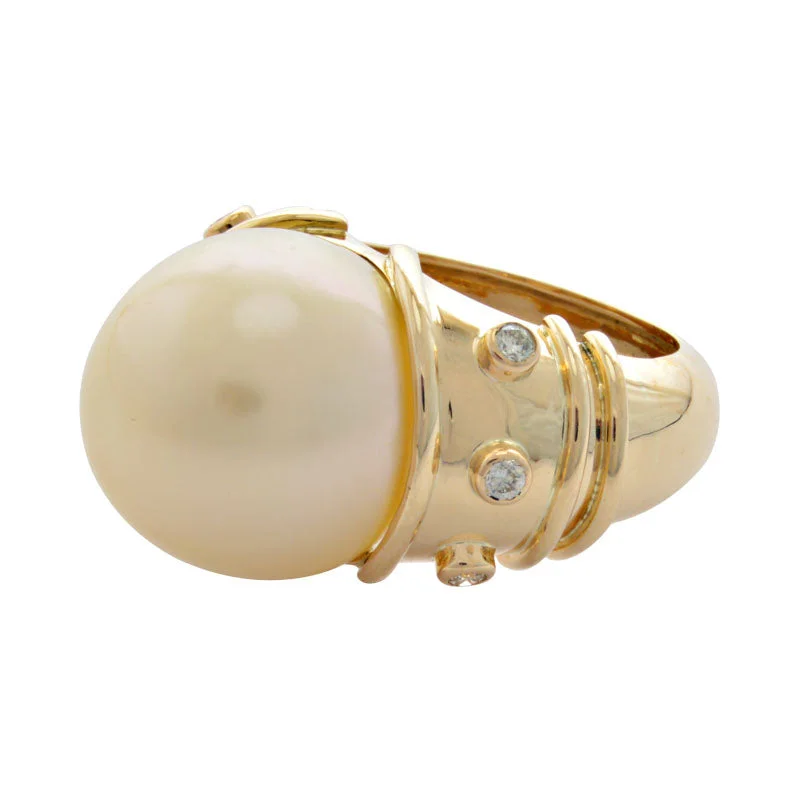 Ladies rings bold designs -Ring-Pearl and Diamond