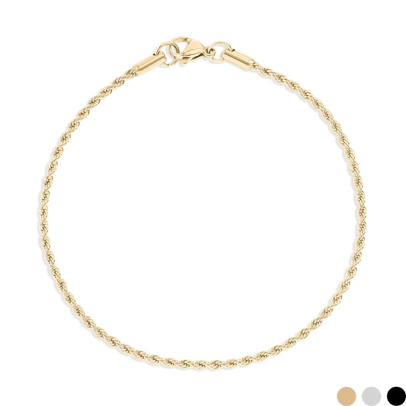 ladies-birthstone-silver-bracelets-18K Gold PVD Stainless Steel Coated Rope Chain Bracelet/Anklet / BRJ1000