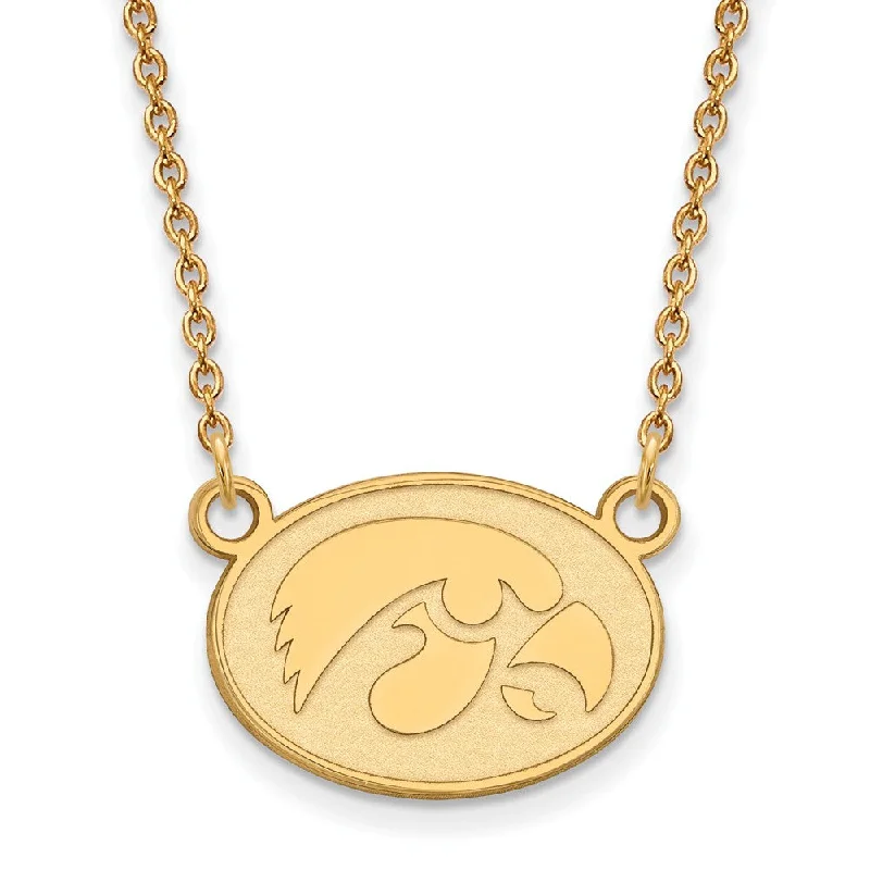 ladies-tassel-long-necklaces-14k Gold Plated Silver U of Iowa Sm Hawkeye Disc Necklace