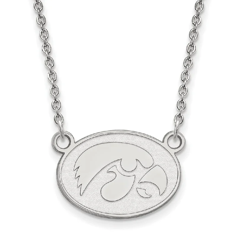 ladies-fashion-diamond-necklaces-14k White Gold U of Iowa Small Hawkeye Disc Pendant Necklace