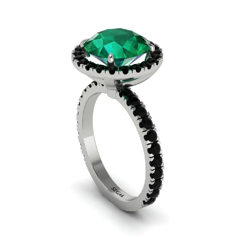 Ladies engagement rings for boho weddings -Round Cut Emerald Halo Engagement Ring - Charleigh No. 36