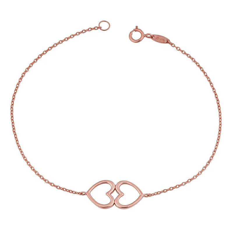 ladies-statement-rose-gold-bracelets-ROSE GOLD DOUBLE HEART BRACELET