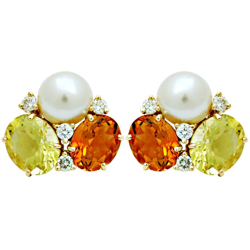 ladies-flower-gold-necklaces-Earrings-South Sea Pearl, Citrine, Lemon Quartz and Diamond