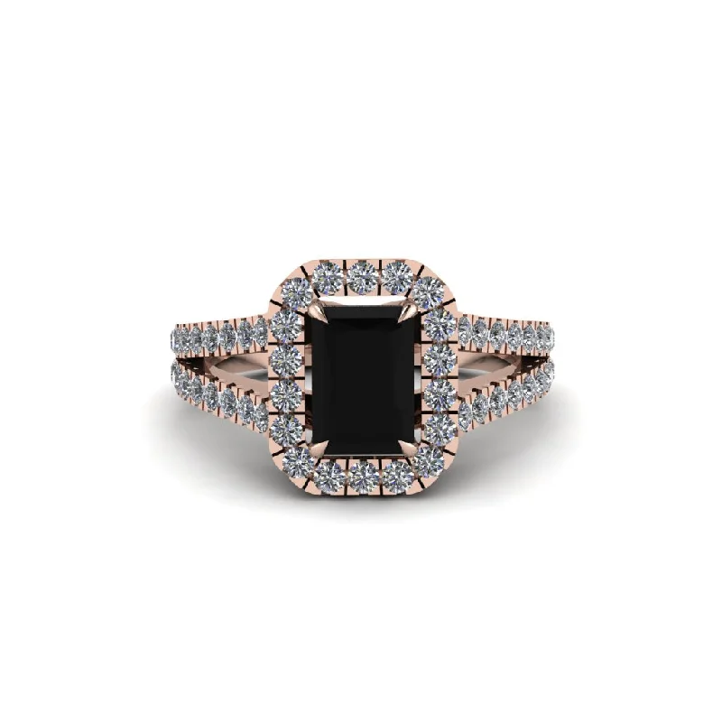 Ladies engagement rings rustic band -Radiant Cut Black Diamond Halo Split Shank Engagement Ring - Lainey No. 8